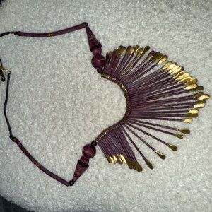 Vintage Large Egyptian Brass Rare Tribal Purple and Gold Necklace